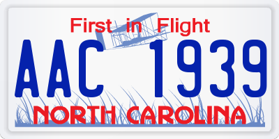 NC license plate AAC1939