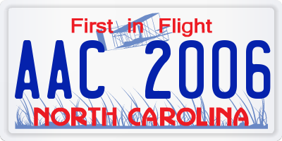 NC license plate AAC2006