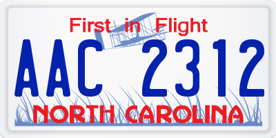 NC license plate AAC2312