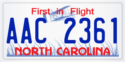 NC license plate AAC2361