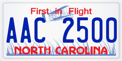 NC license plate AAC2500