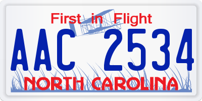 NC license plate AAC2534