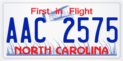 NC license plate AAC2575