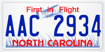 NC license plate AAC2934
