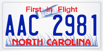 NC license plate AAC2981