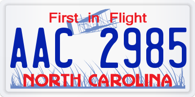 NC license plate AAC2985
