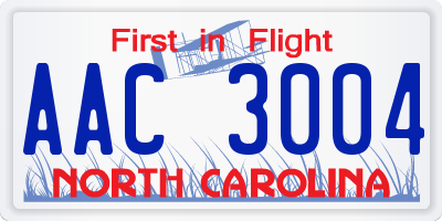 NC license plate AAC3004