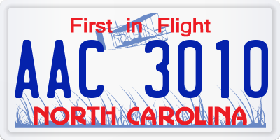 NC license plate AAC3010