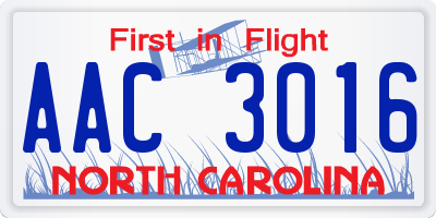 NC license plate AAC3016