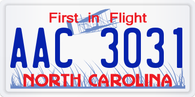 NC license plate AAC3031