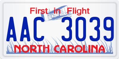 NC license plate AAC3039