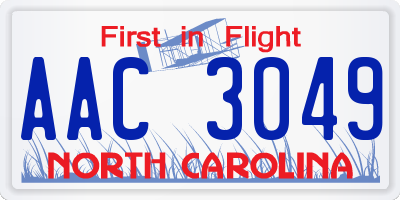 NC license plate AAC3049