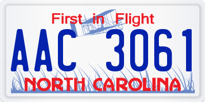 NC license plate AAC3061