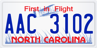 NC license plate AAC3102