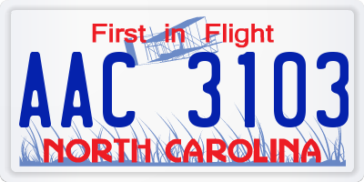 NC license plate AAC3103