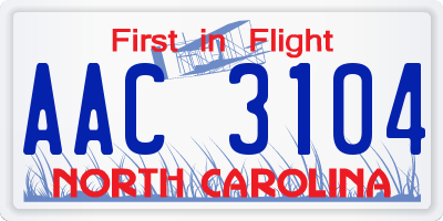 NC license plate AAC3104