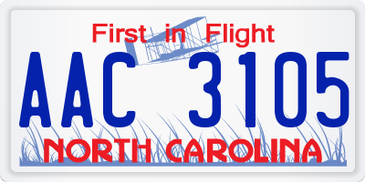 NC license plate AAC3105