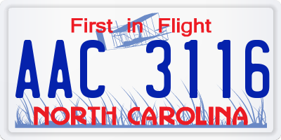 NC license plate AAC3116