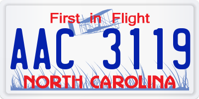 NC license plate AAC3119
