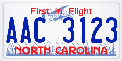 NC license plate AAC3123