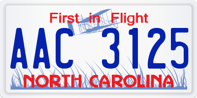 NC license plate AAC3125