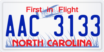 NC license plate AAC3133