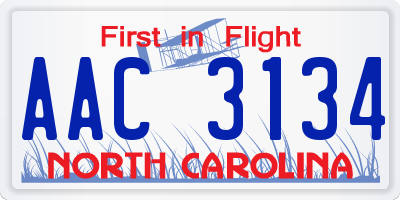 NC license plate AAC3134