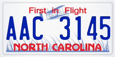NC license plate AAC3145