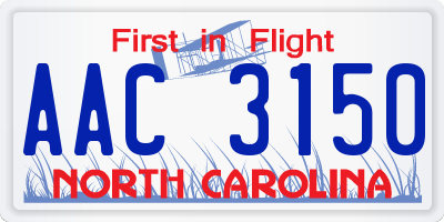NC license plate AAC3150