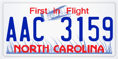 NC license plate AAC3159