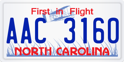 NC license plate AAC3160