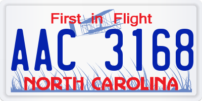 NC license plate AAC3168