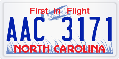 NC license plate AAC3171