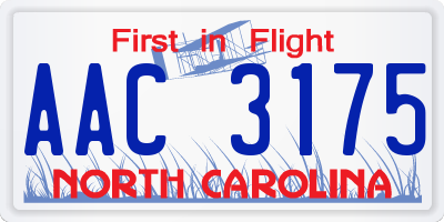 NC license plate AAC3175