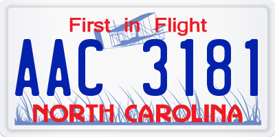 NC license plate AAC3181