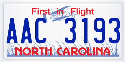 NC license plate AAC3193