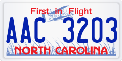 NC license plate AAC3203