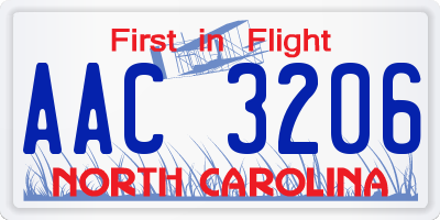 NC license plate AAC3206