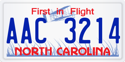 NC license plate AAC3214