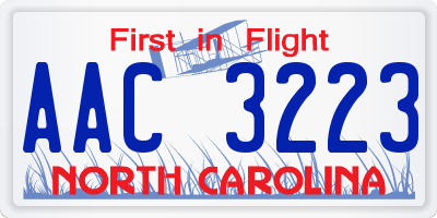 NC license plate AAC3223