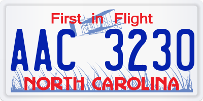 NC license plate AAC3230