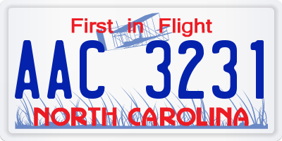 NC license plate AAC3231