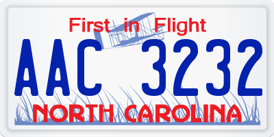 NC license plate AAC3232