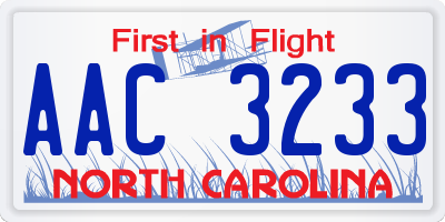 NC license plate AAC3233