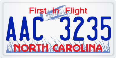 NC license plate AAC3235