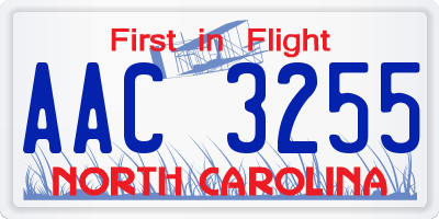 NC license plate AAC3255