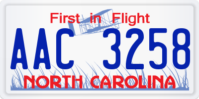 NC license plate AAC3258