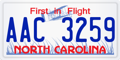 NC license plate AAC3259