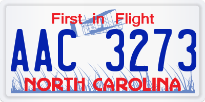 NC license plate AAC3273