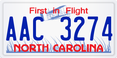 NC license plate AAC3274